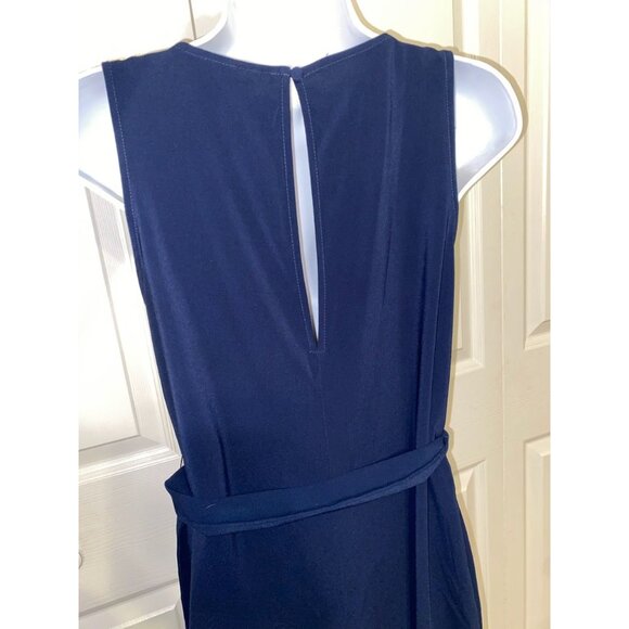Navy Blue Sleeveless V-Neck Jumpsuit With Belted Waist Size 0 - Picture 7 of 7